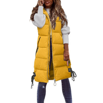 Women's Sleeveless Long Vest Jacket Solid Color Zipper Hooded Vests Waistcoat Loose Female Fashion Casual Winter Warm Coat