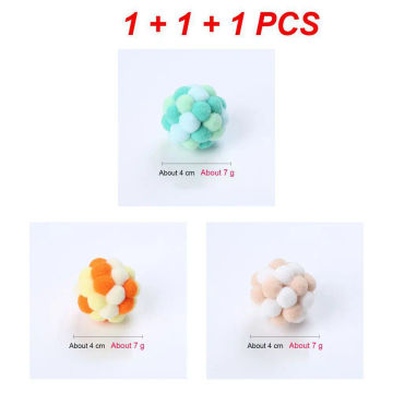 1/3Pcs DIY Plush Ball Cat Toy Rainbow Cat Interactive Toy Kitten Puppy Colorful Handmade Bell Bouncy Ball Pet Gift Supplies