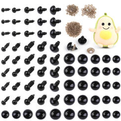 Fenrry 100 Pairs Black Plastic Round Eye 5-12mm Eyeball DIY Doll Accessories Plush Safety Eyes for Toys Animal Eyes with Washers