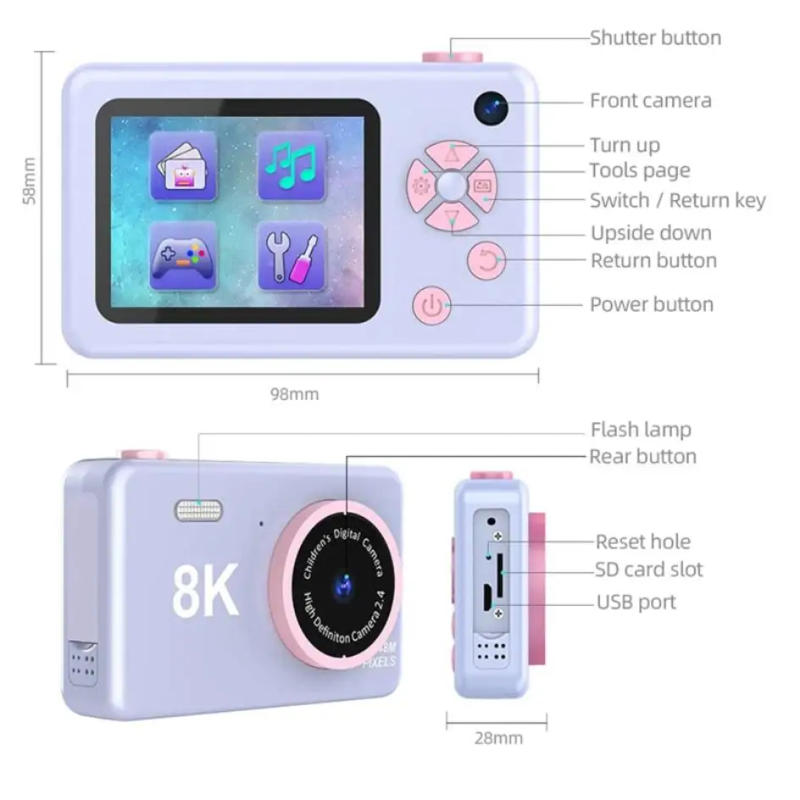 Description Picture 4 of item1 Set Digital Camera Full HD 1080P Front And Rear Cameras Rechargeable Mini Camera For Students, Teens, Kids