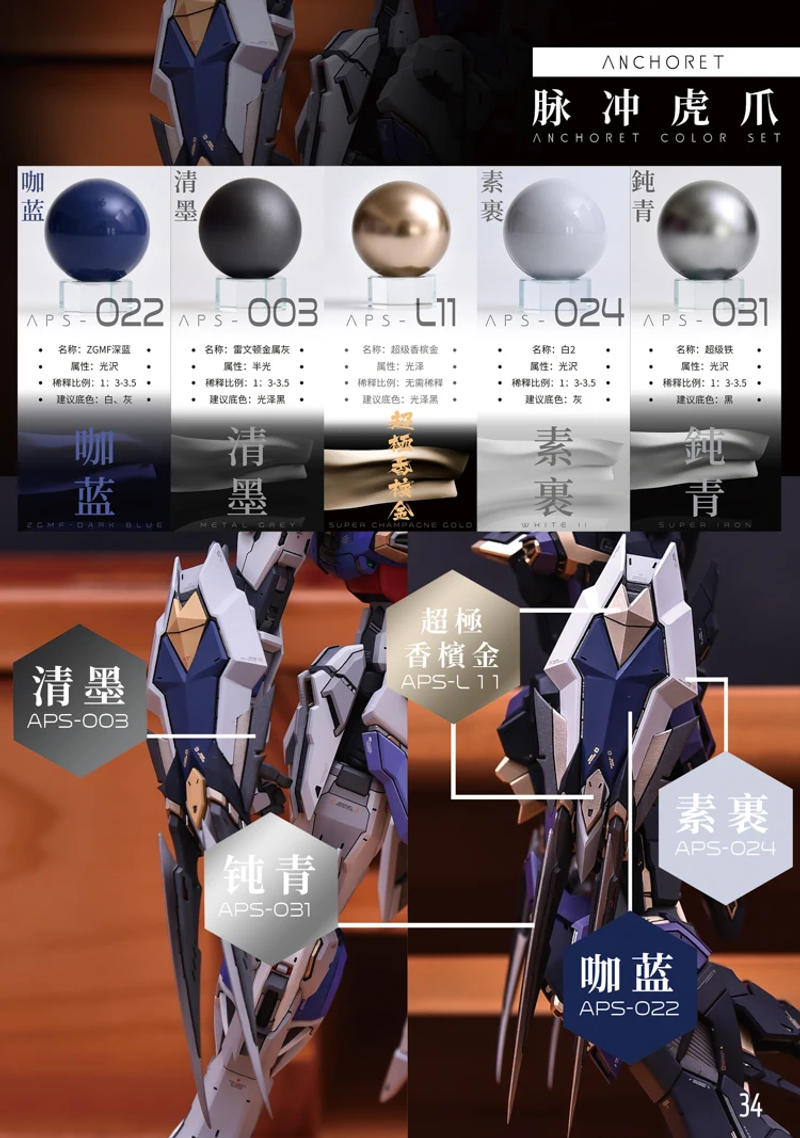 Description Picture 5 of itemPigment Paint ANCHORET MAICHONG COLOR SET Dark Color Pulse Model Special Paint AT Mecha Manual Spraying