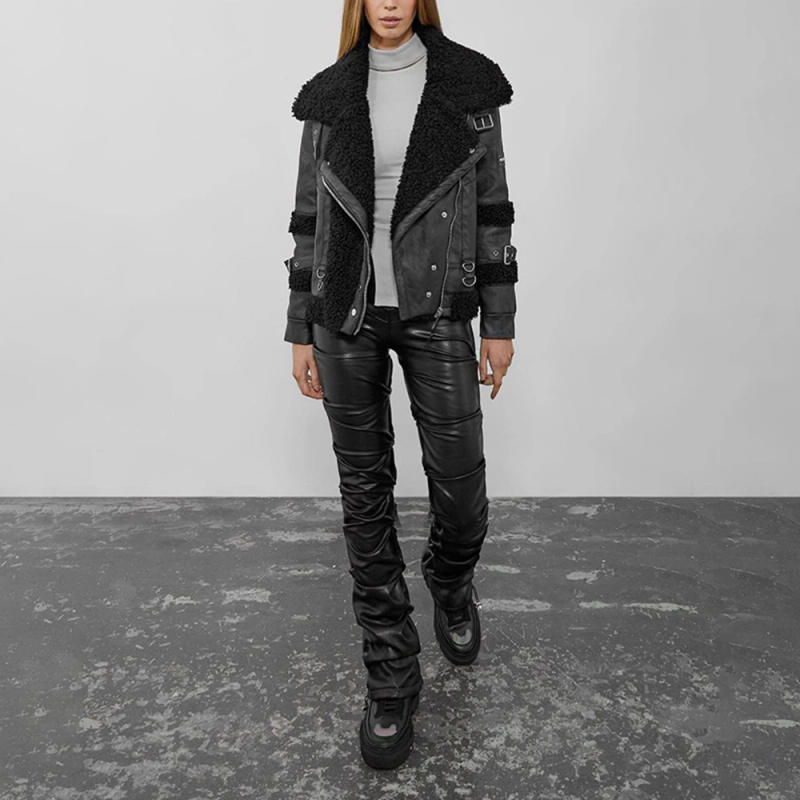 Description Picture 6 of itemFaux PU Leather Pants For Women Y2k Trouser High Waist Straight Leg Pants Fashion Femme Casual Vintage Leisure Pants Streetwear