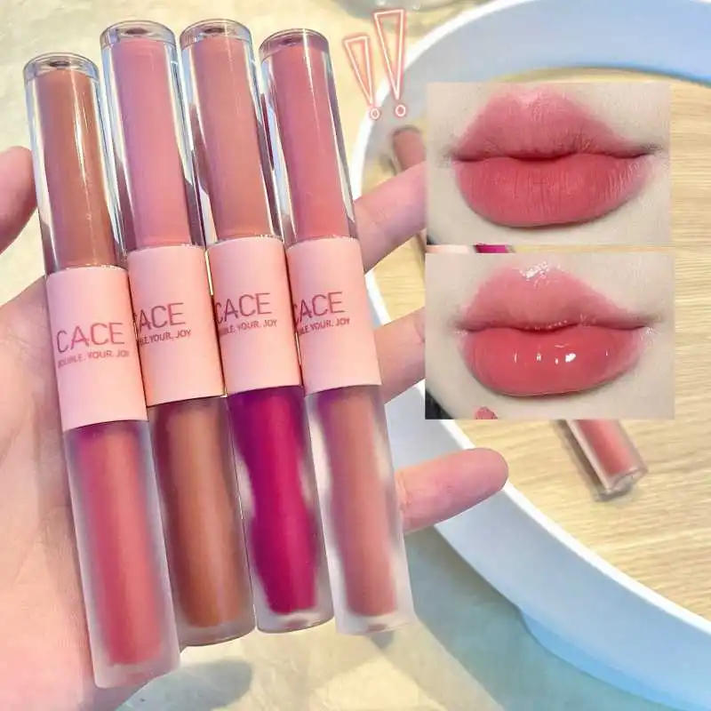 Description Picture 2 of itemMatte Velvet Sexy Red Tint Double Head Lip Gloss Liquid Lipstick Waterproof Lipgloss Lasting Lip Glaze Korean Makeup Cosmetics