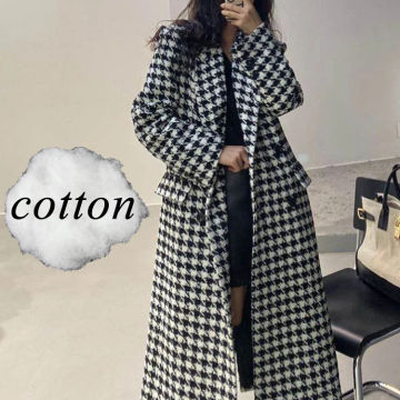 Houndstooth Coat Women Vintage Faux Wool Overcoat Female Autumn Winter Thick Warm Jacket Ladies Korean Fashion Long Blend Coats