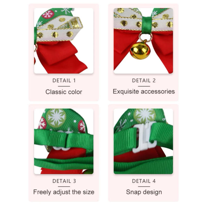 Description Picture 4 of itemChristmas Cat Collar Breakaway with Bell Bow Tie 1 Pack Nylon Adjustable Kitten Collars Holiday Outfit Dressing Up Necklace