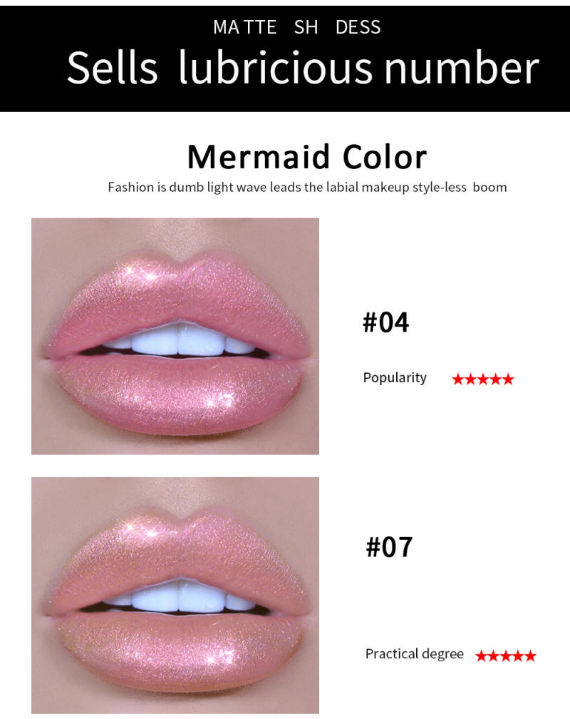 Description Picture 6 of item6 Colors Laser Holographic Lip Gloss Liquid Lipstick Mermaid Pigment Longlasting Glitter Lipgloss Waterproof Metallic Lip Makeup