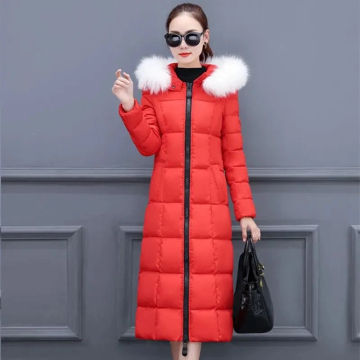 Elegant Slim Long Winter Coat Women Oversize 4Xl Detachable Fur Collar Warm Hooded Parkas 2023 Korean Snow Thick Cotton Abrigo