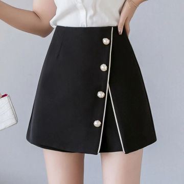 Apricot Irregular Breasted Short Skirts Woman 2020 High Waist Black Office Slim Saia Ladies Falda Skirts Shorts Female