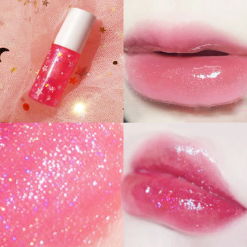 Glitter Jelly Lip Gloss Shimmer Mirror Liquid Lipstick Non Stick Lip Tint Waterproof Female Makeup Long Lasting Cosmetic 6 Color