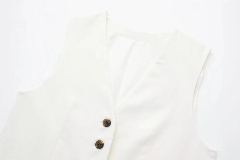 Description Picture 5 of itemTRAFZA Women Elegant Solid Waistcoat Pant Sets Single Breasted V Neck Vest Top + High Waist Slim Shorts Lady Office Wear Suit