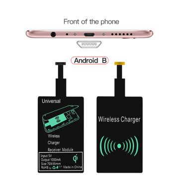 Wireless Induction Charger Receiver, Type C MicroUSB Wireless Charging Adapter for iPhone, Android Phone Charge