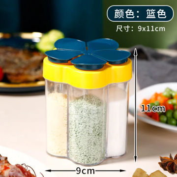 4 In 1 Plastic Salt and Pepper Shaker Transparent Spice Dispenser 4 Compartment Camping Seasoning Jar with Lids for Cooking BBQ