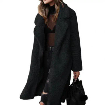 Winter Ladies Casual Long Thicken Plush Warm Cardigan Fashion Women Solid Color Long Sleeve Midi Coat Femme Overcoat