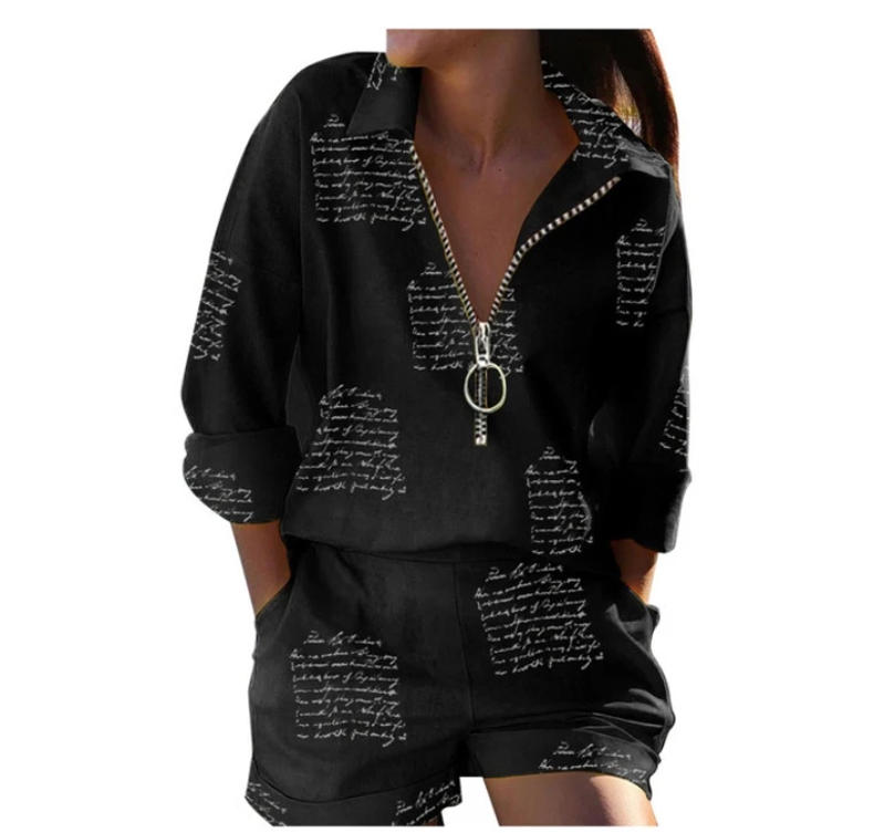 Description Picture 4 of itemSummer Elegant Women's Shirts 2 Piece Set Casual White Long Sleeve Blouses Shorts Women Suits Loose Streetwear Female Clothing