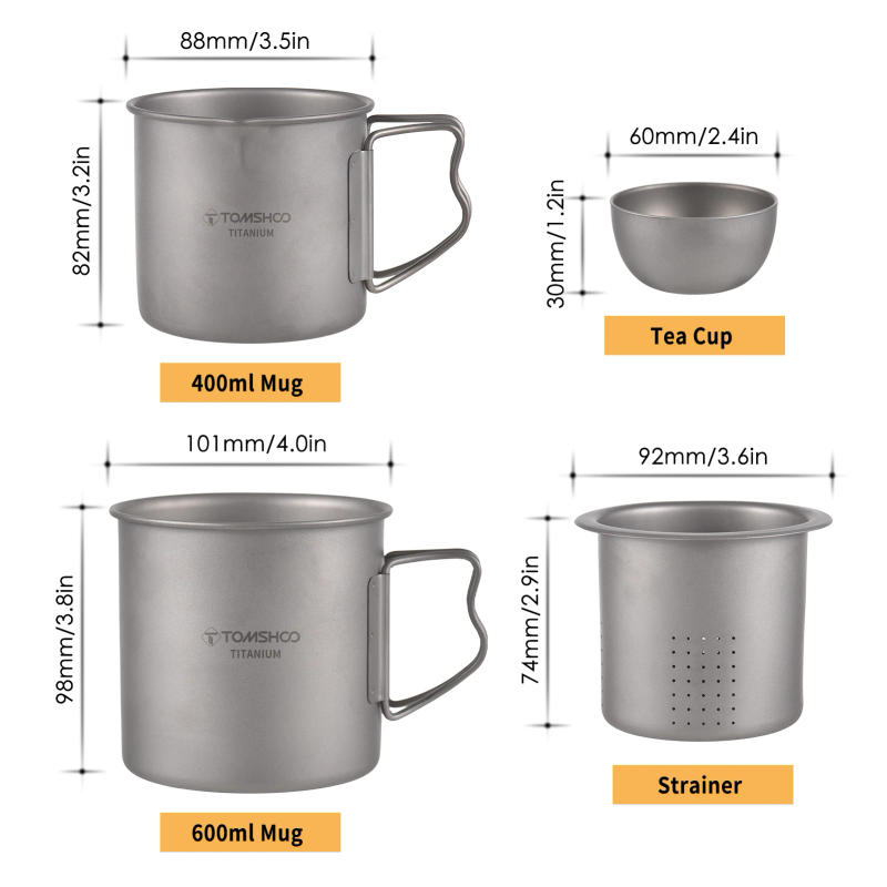 Description Picture 3 of itemTOMSHOO Titanium Tea Cup Set with Strainer Lightweight Stackable Water Coffee Cup Mug for Outdoor Camping Hiking Backpacking