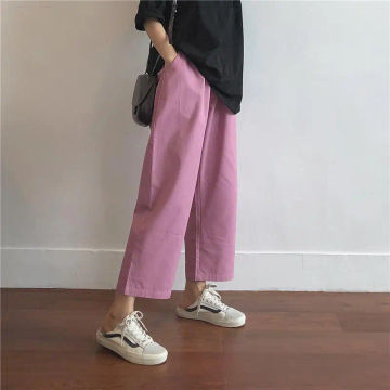 Casual Pants Women Harajuku Trousers Solid 2021 High Waist Baggy Teens Straight Chic Ankle-Length Streetwear 4XL Mujer All-match