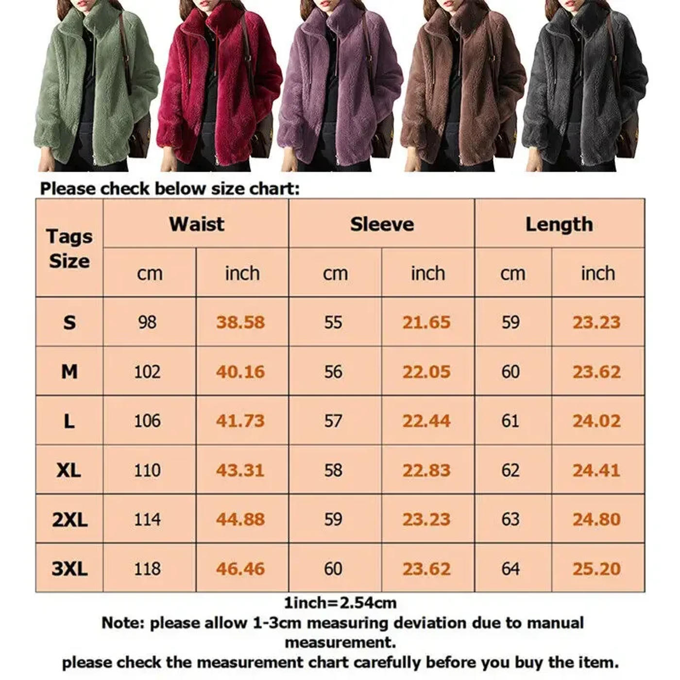 Description Picture 3 of itemWomen's Winter Polar Fleece Padded Zipper Coat Solid Color Lamb Fleece Warm Cardigan Coat Jacket Zipper Pocket Casual Jacket