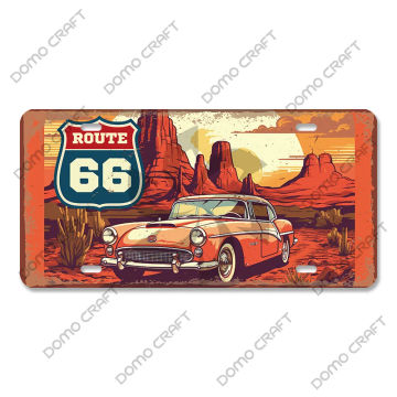 Route 66 License Plate Metal Tin Sign Classic Cars Metal Plaque Wall Art Decor for Garage Car Club Bar Pub Man Cave