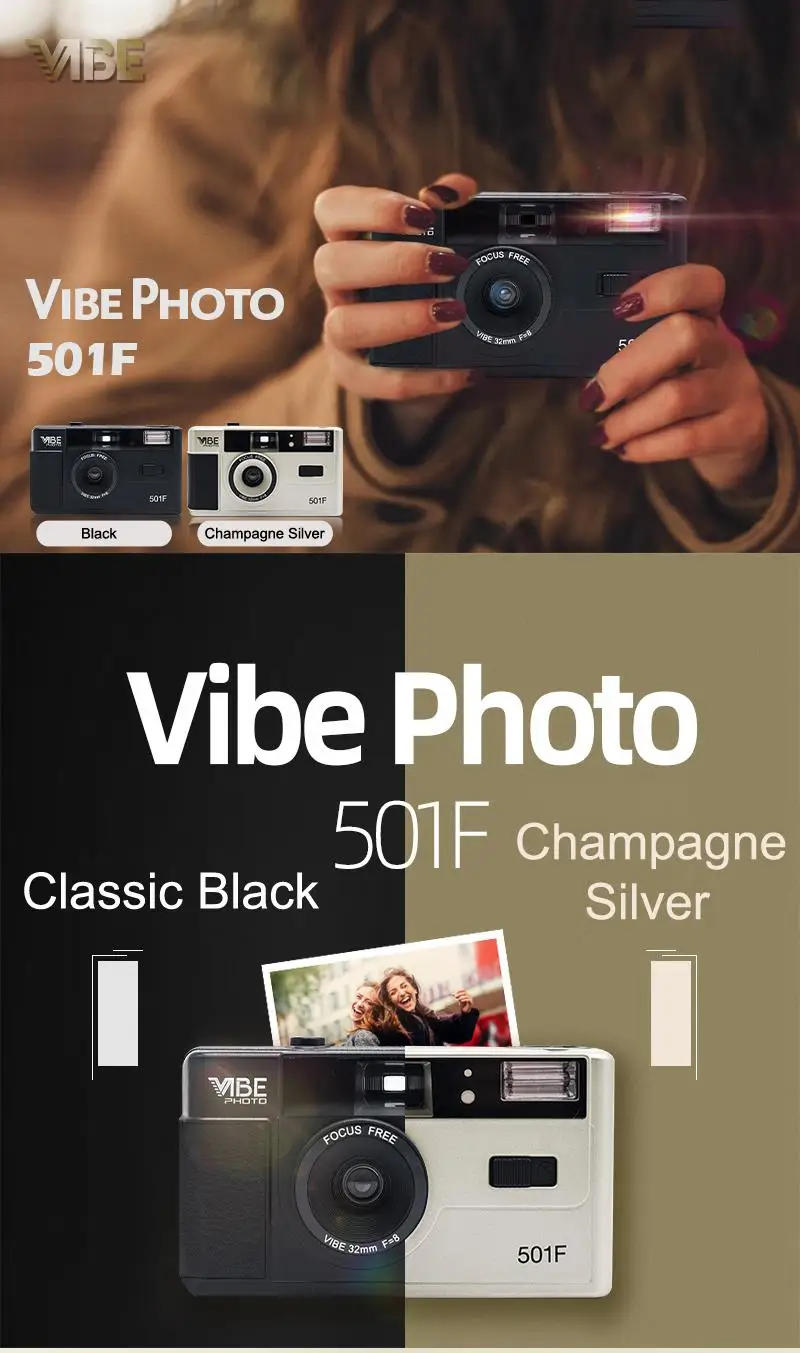 Description Picture 2 of itemNew German VIBE 501F camera reusable non-disposable retro film camera 135 film fool with flash black/red/champagne silver/pink