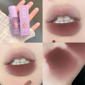 Cute Dog Velvet Lip Mud Peach Pink Lip Glaze Matte Liquid Lipstick Waterproof Long Lasting Velvet Nude Red Lip Tint Cosmetics