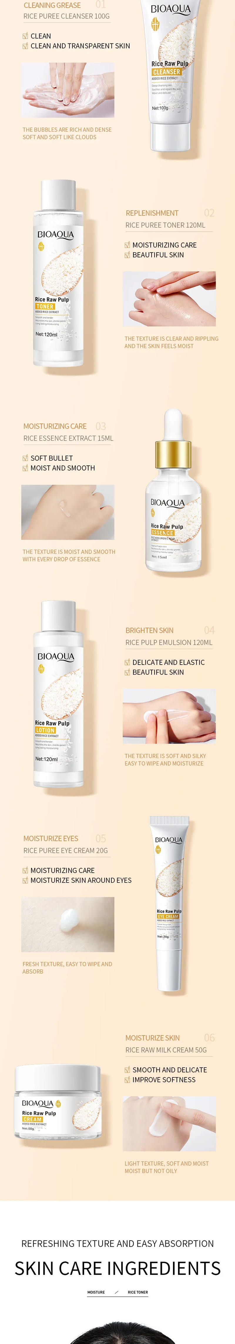 Description Picture 3 of itemBIOAOUA Rice Protoplasm Grape Skincare Set Face Serum Cream Hydrating Moisturizing Cleanser Toner Anti Age Face Care Set