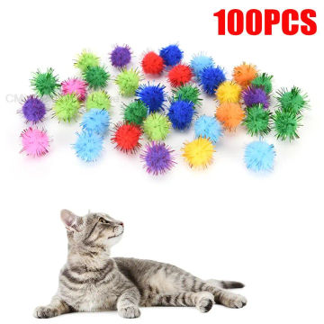 100PCS Colorful Cat Toys Interactive Ball Toys 15mm Sparkly Glitter Tinsel Pompom Balls Cat Playing Ball Accessories