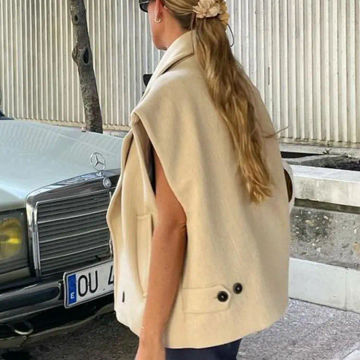 Elegant Wool Vest Coats Women Fashion lapel Single Breasted Jacket Solid Sleeveless Loose Outfit Autumn Casual Female Streetwear