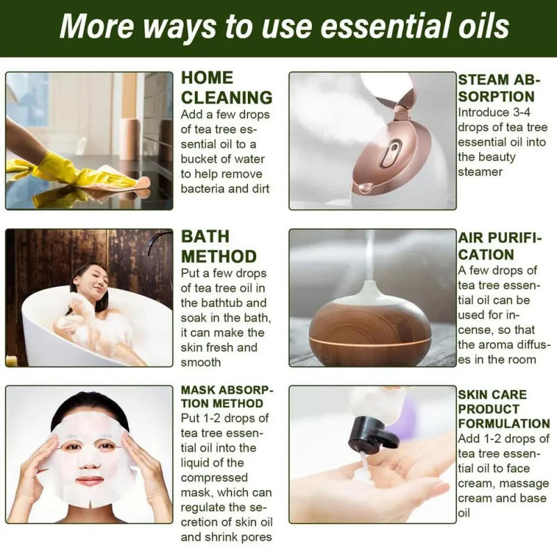 Description Picture 6 of itemPure Tea Tree Oil 100 Natural Tree Tea Oil Drops Activate Skin Cells Pore Shrinkage Essential Oils For Aromatherapy Diffuser