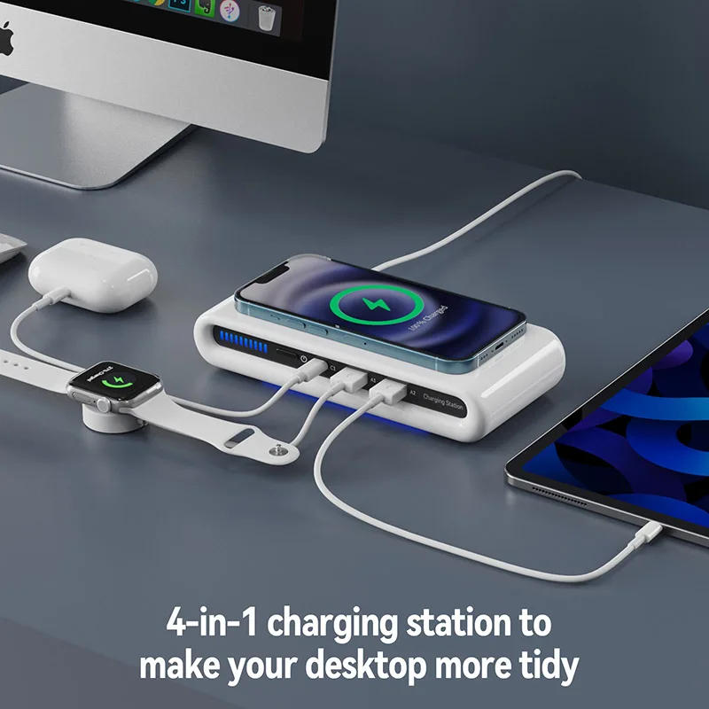 Description Picture 3 of item15W Fast Chargers USB Type C For Apple iPhone 13 12 Watch Airpods Wireless Charging Station Color LED Indicator Desktop Charger
