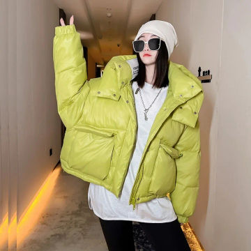 6-color Women Parkas Fashion Letter Print Hooded Long Sleeved Cotton Jacket Winter Korean Loose Long Sleeve Female Cotton Coat