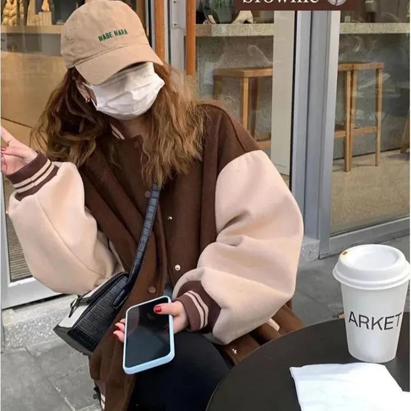Description Picture 5 of item3Xl Oversized Vintage Baseball Jacket Women Autumn Korean Loose Streetwear Patchwork Jacket Harajuku Preppy Punk Casual Coat