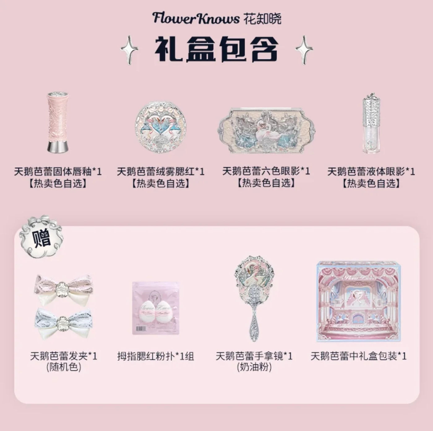 Description Picture 2 of itemFlower Knows Swan Ballet Series Set Eyeshadow Blusher Lip Gloss and Liquid eye shadow