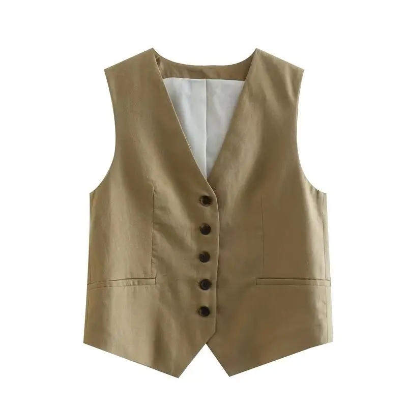 Description Picture 4 of itemT MODA 2023 Summer Women 2 Piece Sets Vintage Single Breasted V Neck Waistcoat Vest + Slim Zipper Fly Shorts Female Chic Outwear