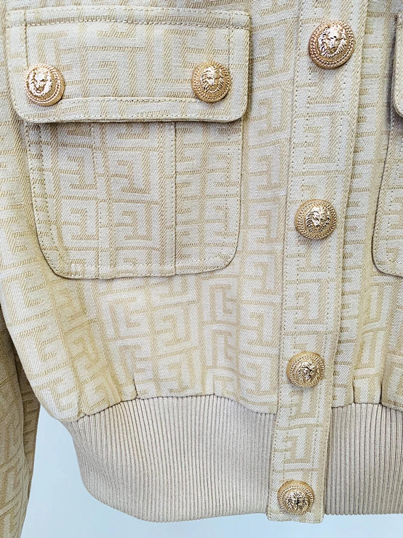 Description Picture 5 of itemHIGH STREET 2023 Newest Runway Designer Suit Set Women's Pockets Lion Buttons Short Jacket Double Breasted Shorts 2pcs Set