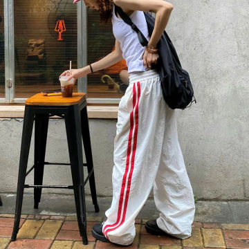 MEXZT Y2K Striped Sweatpants Women Oversized Cargo Pants Streetwear Baggy Wide Leg Joggers Bf Hip Hop Casual Sports Trousers New