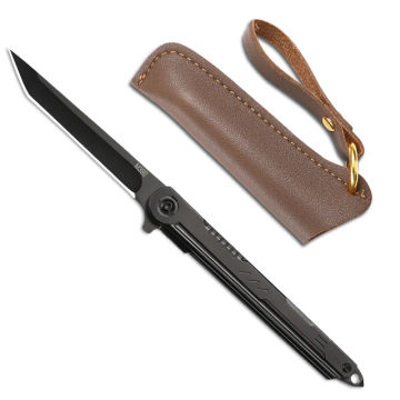 Magic pen M390 steel feather pattern folding knife, outdoor camping high hardness titanium knife, portable fruit knife