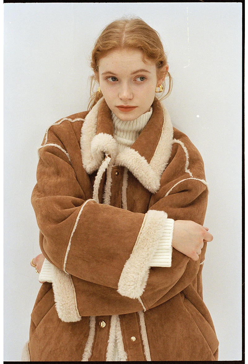 Description Picture 4 of itemWinter Jacket Women Thickened Oversize Khaki Warm Buttons Lamb Wool 2023 New Design Snow Wear Jacket Coat Female Outwear