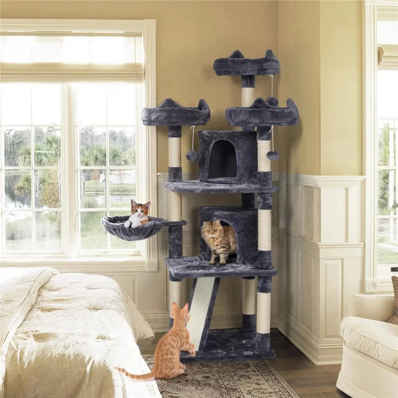 Description Picture 2 of itemLarge Cat Tree Plush Tower with Caves Condos Platforms Scratching Board,Cat climbing frame， Dark Gray