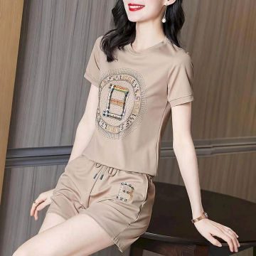 Shorts Set Summer Vintage Thin Sporty Loose Short Sleeve T-shirt Shorts Tracksuit Two Piece Set Korean Style Casual Women Suit