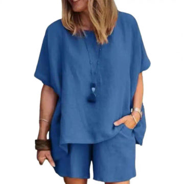 Summer Plus Size 2Pcs/Set Comfy Short Sleeve Women Outfits Loose Fit Women Suit Lightweight for Going Out