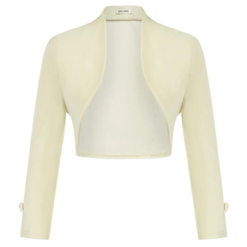 Description Picture 6 of itemGK Women Long Sleeve Bolero Open Front Irregular Hem Cropped Coat Shrug Elegant Lady Lightweight Elegant Cropped Cardigan A30