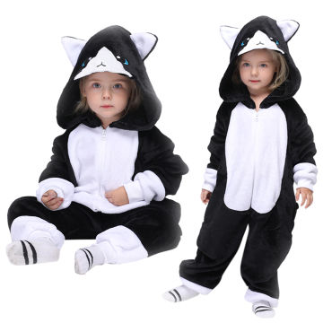 Winter Animal Cartoon Black And White Jumpsuit With Ears For Kids 