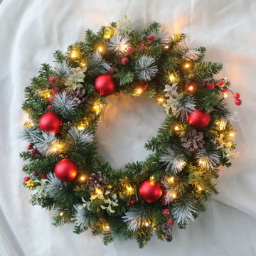 Led Christmas Wreath with Artificial Pinecone and Red Berry for Front Door and Wall 40CM 