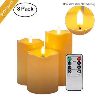 LED Flameless New Year Candle Lights with Remote Control Battery Powered 3Pcs/Set 