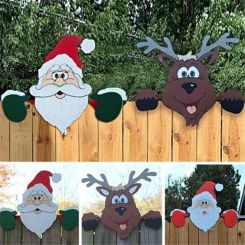 Christmas Santa Claus Reindeer Topper for Wooden Fence 