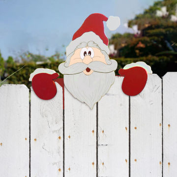 Christmas Courtyard Figurine Santa Claus Fence Peeker 