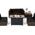 Goplus Patiojoy 6PCS Patio Furniture Set Rattan Cushioned Sofa Gas Fire Pit Table Black