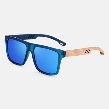 Retro Bamboo Wood Sunglasses for Men - UV400 Polarized Sunglasses with Fashionable Wood Grain Legs and Large Frame for Sun Protection