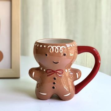 300ml Gingerbread Man Mug - 3D Ceramic Cup for Christmas, Cartoon Design for Coffee, Milk, and Water