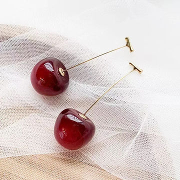 3D Lifelike Red Cherry Dangle Earrings: Cute Fruit Drop Charm Jewelry for Women and Girls